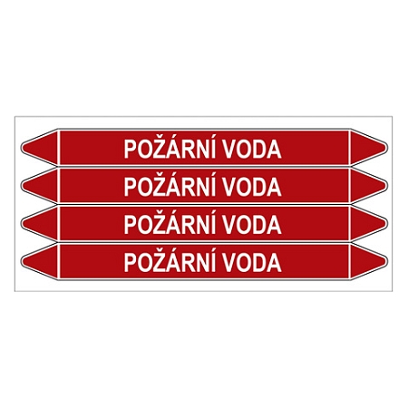 Značení potrubí, požární voda,4 ks, 250 × 26 mm